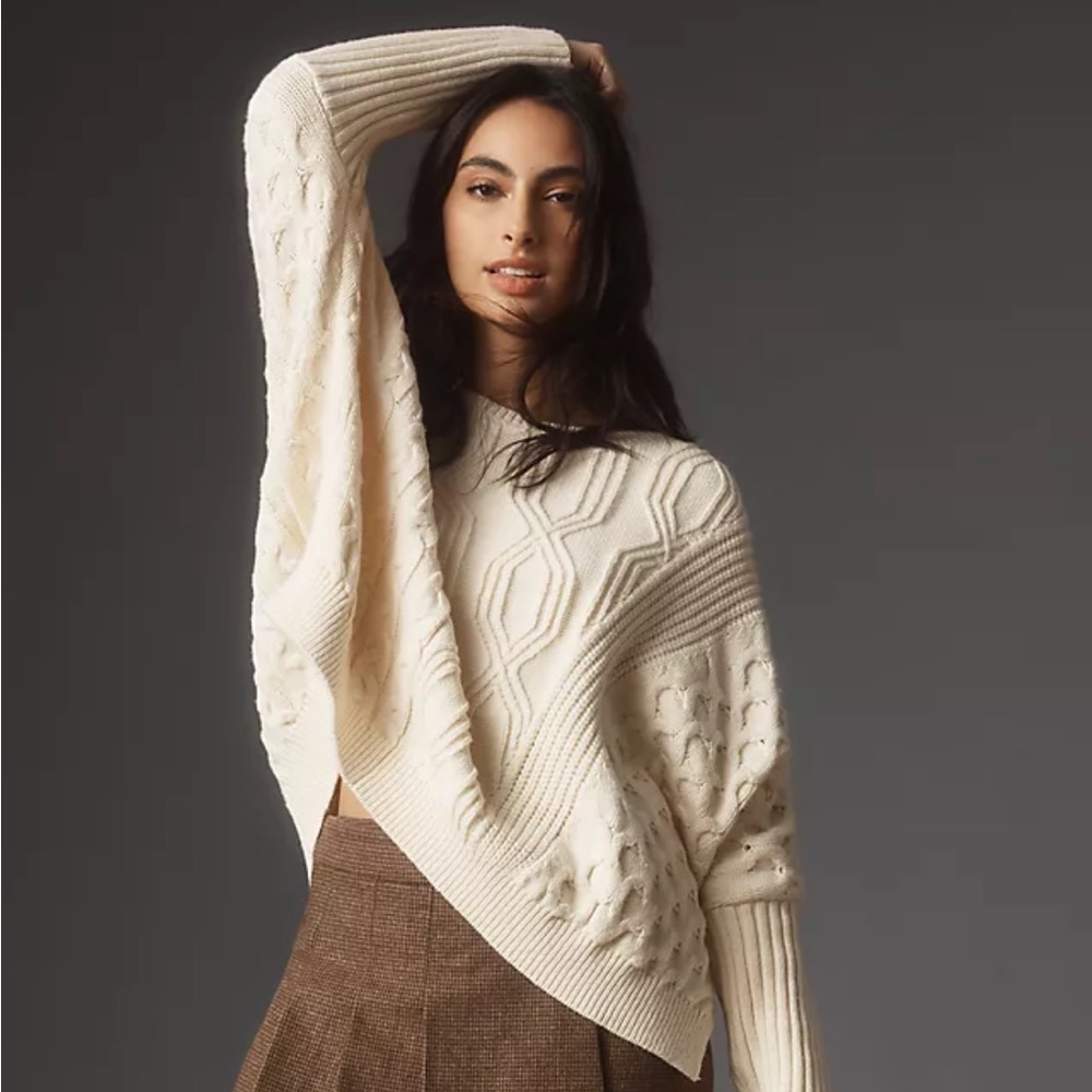 Maeve by Anthropologie ivory knit cable sweater